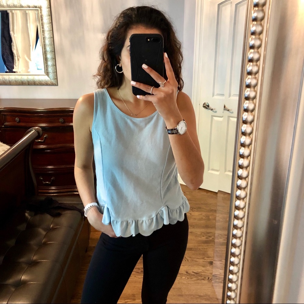 TOPSHOP Light Blue Ruffled Crop Tank Top